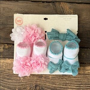 Wonder Nation Floral Headwraps and Teal Booties Set